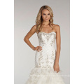 Ivory Fit and Flare Beaded Elongated Bodice Wedding Dress with Beaded Textured Organza Skirt